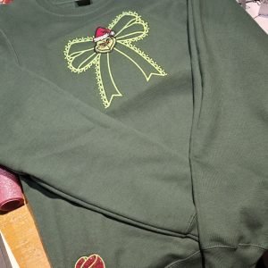 Embroidered Grinch Sweatshirt w/Side bow  1 Size S and 1 Size XL