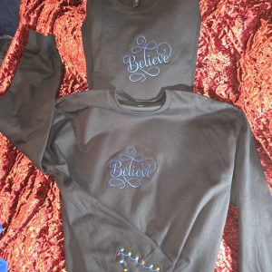 Cute Believe Crewneck Sweatshirt w/Side Lights, Size Availability: Red: 1 Lg Black: 1 Lg, 1 XL, 1 2XL