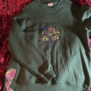 Green Merry & Bright Crewneck w/Side Bow Size 1 Sm, 1 Med, 1 Lg, 1 XL Bow Colors May Vary